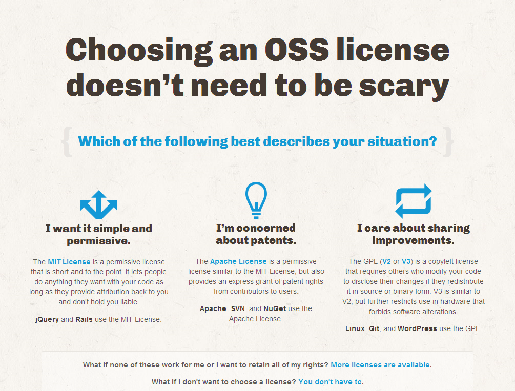 Choosing an OSS license doesn’t need to be scary - ChooseALicense.com_1376645531572
