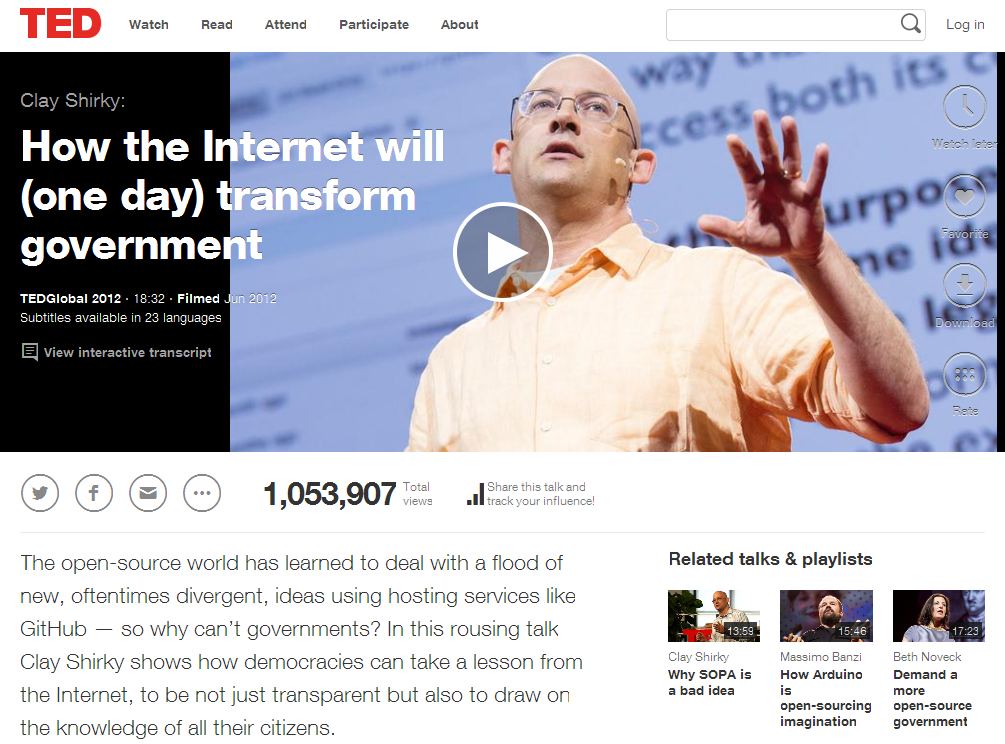 Clay Shirky- How the Internet will (one day) transform government - Talk Video - TED_1395719295526